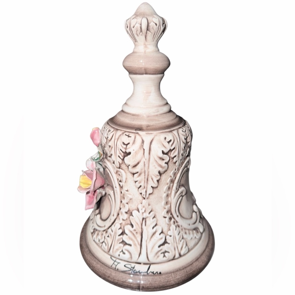 Vintage Capodimonte Italian Ceramic Bell Hand Painted Roses Porcelain Ceramic - Picture 4 of 6